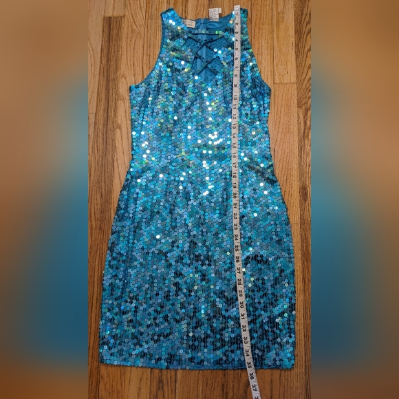 Niteline Vintage Blue Sequin Evening Cocktail Clubbing Mini Dress sz 10 - Picture 10 of 12
